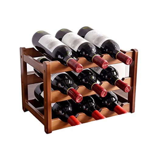 Soporte para 9 botellas de vino de madera de 3 niveles miniatura 1