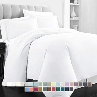 Pizuna 400 Thread Count Cotton Duvet Cover Set Queen White, 100% Long Staple