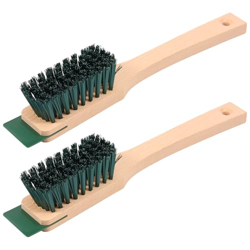 HSHGZSR 2 Pcs Lawn Mower Scrub Brush Universal Lawn Mower Stiff Bristle Brush with Scraper and Wood Handle for Deck Gutter Garden Tool Cleaning