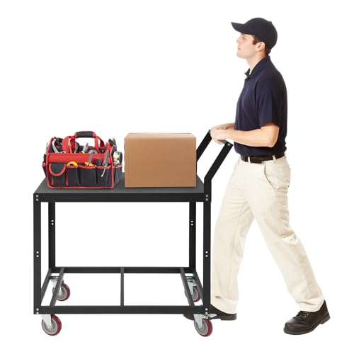 Werkbank Rollbar, 107CM Schwerlast-Werkbank für Garage mit 4 Universalrollen 2 mit Bremsen159 kg Gewichtskapazität Arbeitstisch, Servierwagen...