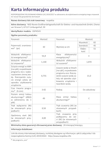 Respekta Spülmaschine vollintegriert 45 cm / Einbau-Geschirrspüler mit Besteckkorb / 4 Programme / Startzeitvorwahl / 10 Maßgedecke / leise 49 dB / GSP45VV