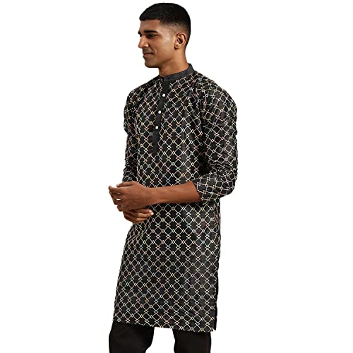 Image of SOJANYA Men's Silk Blend Geometric Regular Kurta