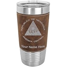 LaserGram 20oz Vacuum Insulated Tumbler Mug, Flag of Nicaragua, Personalized Engraving Included Faux Leather, Rustic
