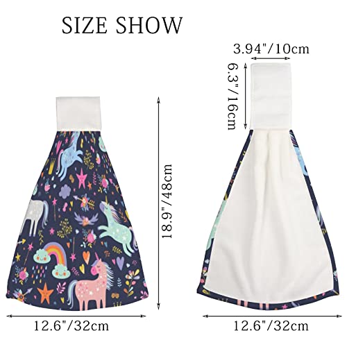 2 Pcs Hanging Kitchen Towels Wildflowers Rainbow Unicorns Absorbent Hand Towels Dish Towel,Microfiber Hanging Tie Towel Loops For Bathroom Farmhouse Washcloth #TOP1