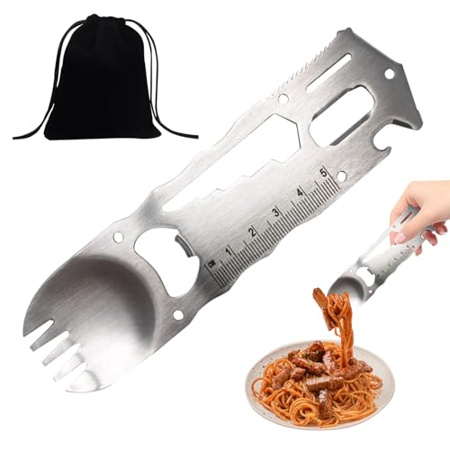 Xdealcozyxc Sporks Stainless Steel, 10-in-1 Portable Camping Spork with Storage Bag for Outdoor Camping
