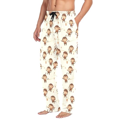 Monkeys Perform Acrobatics Men's Pajamas Pants Cotton Sleep Bottoms Pants Lounge Sleepwear - S4