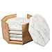 White Carrara Marble Coasters with Bamboo Holder, Set of 5