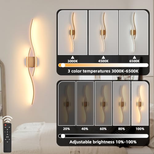 Image of Battery Powered Wall Sconces Set of 2, Wood 39.4 inch LED Dimmable Wall Sconce with Remote Control /Timer /Memory, USB Rechargeable Wall Lights for Living Room Bedroom Hallway