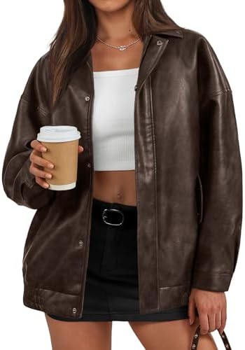 Trendy Queen Women's Oversized Faux Leather Jackets - Textured Bo...