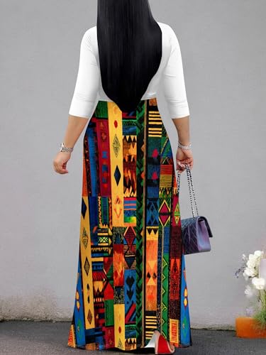 Image of PinkPatty Plus Size Maxi Dresses for Women Casual Flowy Long Dress 3 /4 Sleeve V Neck Wrap Dress with Belt