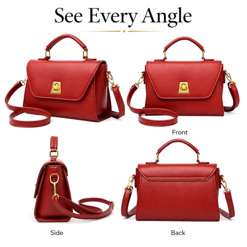Image of Crossbody Bag for Women Shoulder Handbag PU Leather Satchel Purse with Top Handle Gold Turn Lock Adjustable Strap
