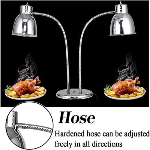 Lámpara de Calentamiento de Alimentos de Acero Inoxidable de 500 W con Doble Cabezal, Calefactor portátil Compacto para Buffet, Ideal para cocinas y Servicios de Catering comerciales.