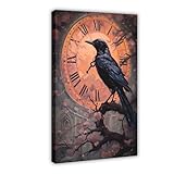 Póster de reloj de cuervo, lienzo para decoración de dormitorio, oficina, habitación, regalo, 20 x 30 cm