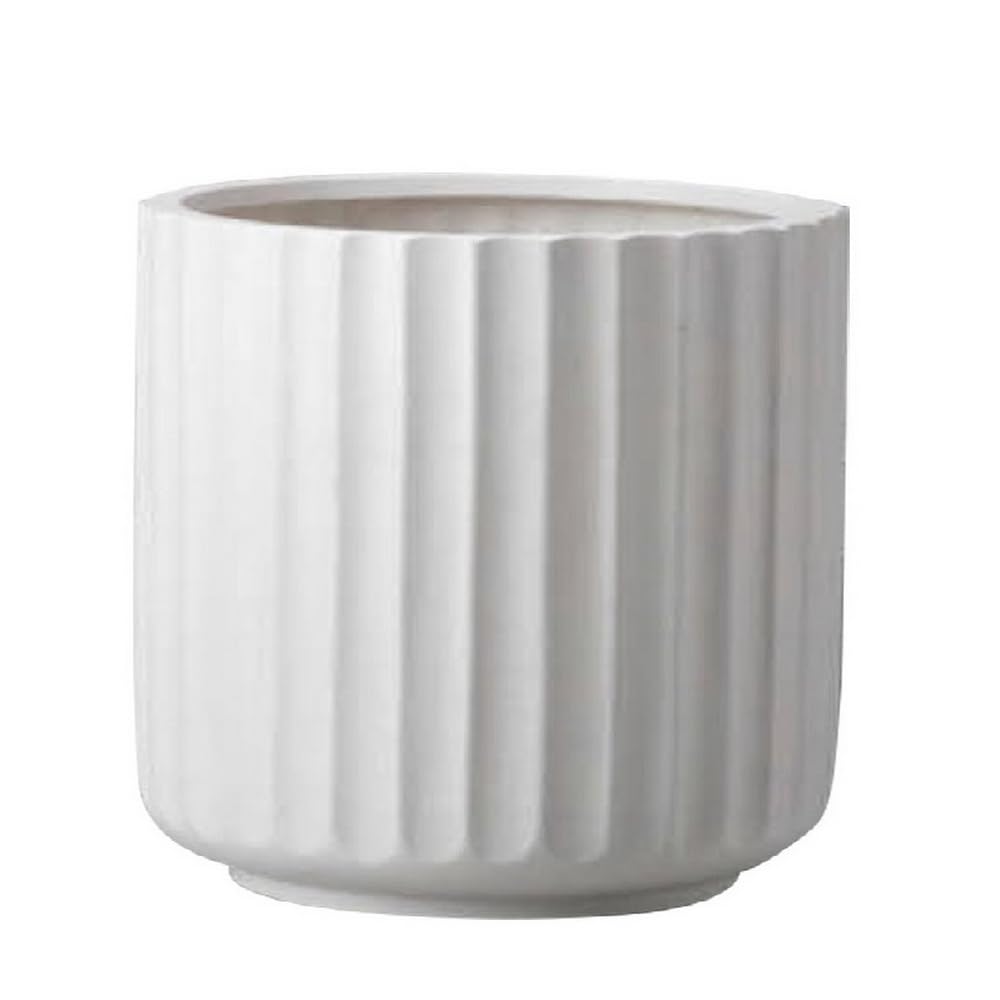 DTY Signature Mount Shavano 1-Piece Fluted Fiberstone Planter for Indoor/Outdoor, White, 10" H x 11.5" Dia (9.6" Opening) - Small