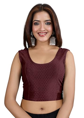 Image of TRENDMALLS Women's Dobby Pure Cotton Elastin Stretchable Readymade Round Neck Sleeveless Blouse Choli Stylish Saree Blouse Ready to Wear
