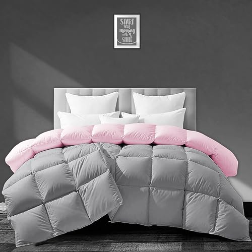 Image of Luxurious 500 GSM Winter Comforter King Size (92 inchX106 inch) - Premium Collection Heavy Winter Comforter 500 GSM Microfiber Fill - Duvet /Blanket King Size - Baby Pink /Silver Grey Color