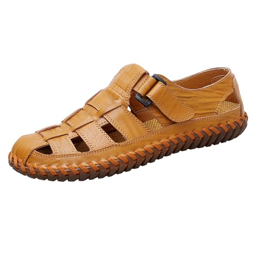 Sandalias de cuero cosidas a mano para hombre, calzado transpirable de puntera cerrada talla 41