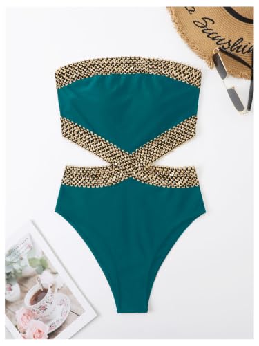 Image of Milumia Women's Stitch Detail Strapless One Piece Swimsuit Cut Out Bandeau Bathing Suit