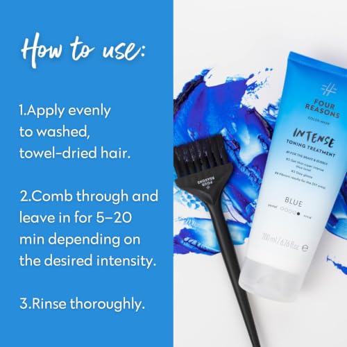 Image of Four Reasons Color Mask INTENSE Blue (27 Colors) - Color Depositing Conditioner - Semi Permanent Blue Hair Dye for Lightened and Colored Hair- 100% Vegan, 6.76 fl oz
