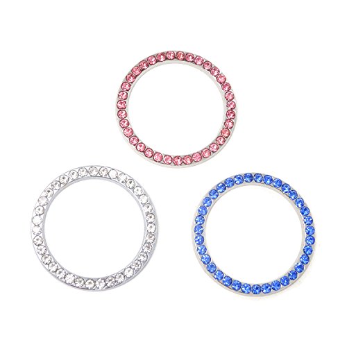 Image of Honbay 3PCS Universal Bling Car Ring Emblem Sticker Rhinestone Push to Start Button Start Engine Ring Decoration Interior Key Ignition Starter Knob Ring