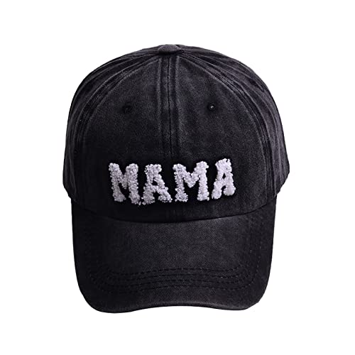 Waldeal Embroidered Mama Hat For Women, Gifts For Mom, Wife, Adjustable Washed Distressed Baseball Cap Black #TOP6