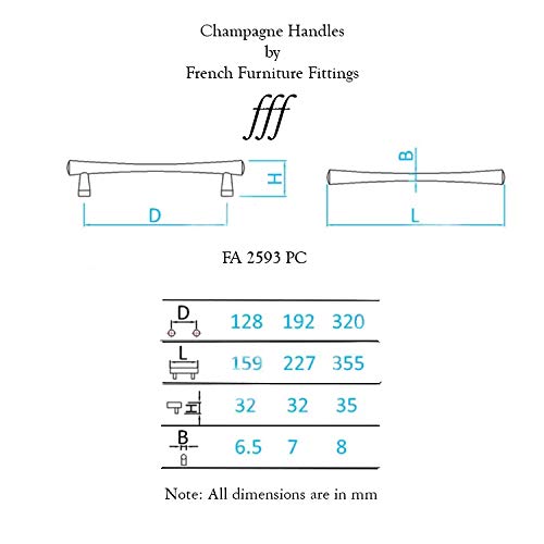 FFF - Set di 6 maniglie scanalate a T Bar da