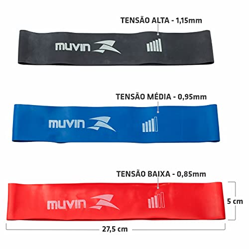 Kit Mini Band Muvin - Faixas Elásticas Circulares Com 3 Tensões - Diferentes Intensidades de Resistê