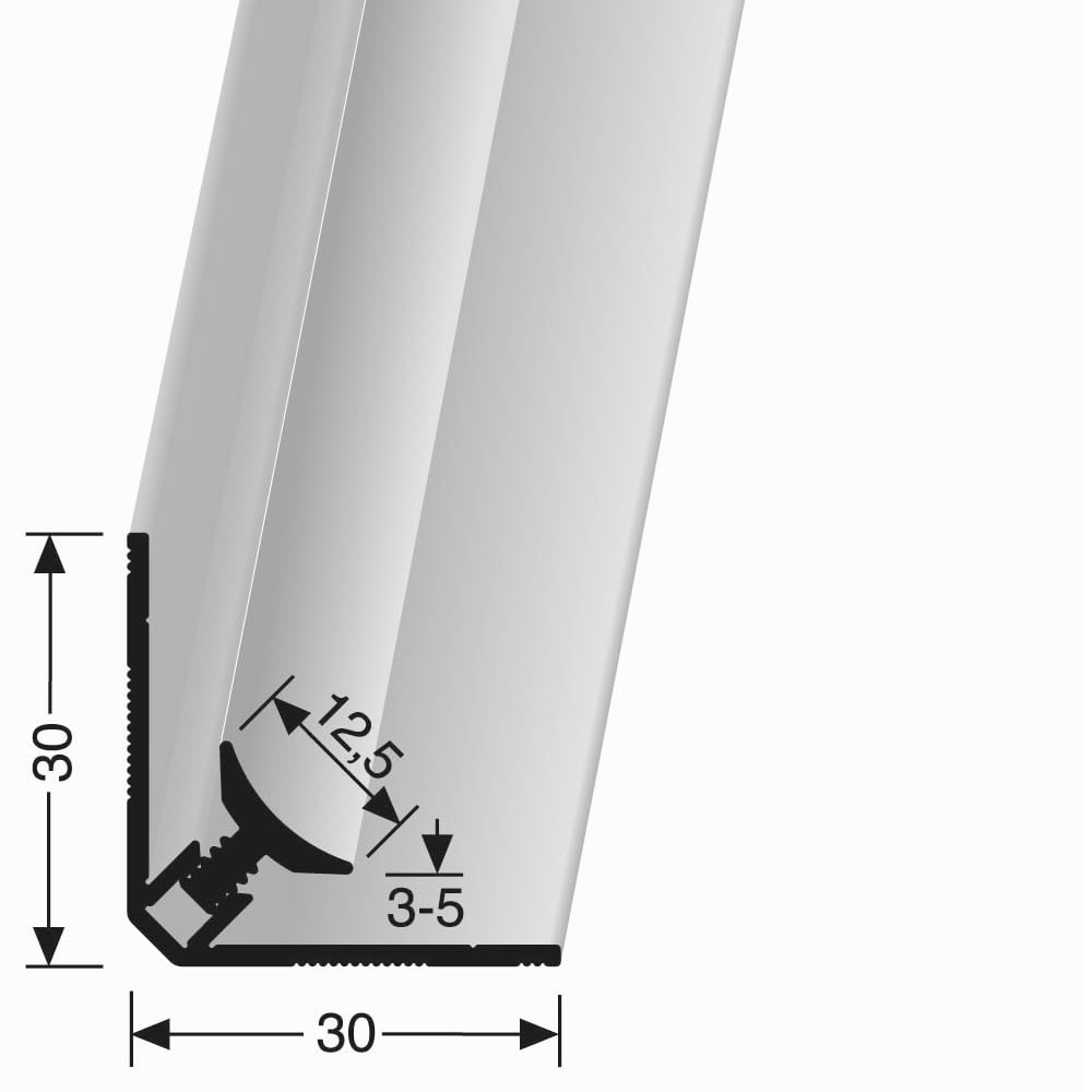 Wandprofil 30 x 30 x 2600 mm Einfasshöhe 3-5 mm Clip Innenecke Aluminium eloxiert Glatt Winkelprofil Ungebohrt Metallprofil Silber Glanz Verbindungsprofil Küberit