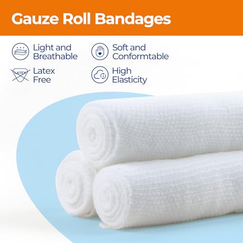 Image of Gauze Rolls Bandages 2 inch x 4.1yds, Conforming Stretch Gauze Bandage 6 Inch, 24 Rolls Individually Wrapped Includes Medical Tape