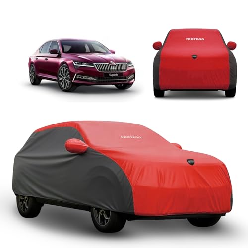 Image of PROTEGO Prime Series India's 1st Anti-Tear Car Cover for Skoda Superb | Heavy-Duty, Custom Fit, All Weather Protection | 100% Waterproof, Windproof & Hail Resistant | 2-Year Warranty | Red + Black