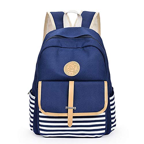 Mujeres Niñas Lona Preppy Hombro Mochilas Ocio Ajustable de Viaje Escolar  Azul