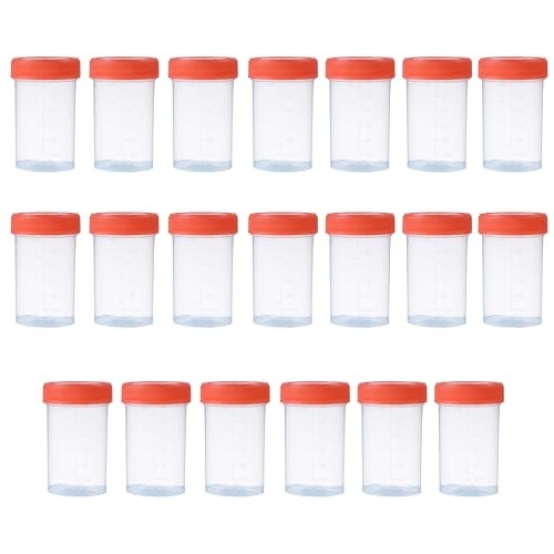 LATRAT Contenedor Sellado de orina Taza de muestreo de plástico de 60 ml taza de orina con tapón de rosca adecuado para adultos 20 piezas para uso médico de laboratorio