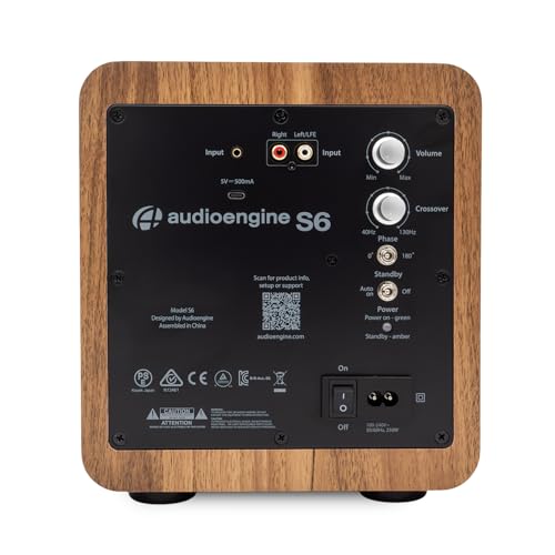 Image of Audioengine S6 Mini Subwoofer - Compact 210W Powered Bass Speaker | for Music, Movies, Gaming & Home Office Setups - Walnut