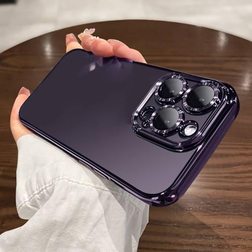 Coque carrée iPhone 13 14 15 Pro violet foncé idéale pour photos en extérieur sans rayure