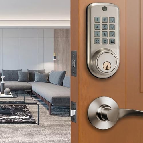 Drivstraw Serrure électronique à pêne dormant à clavier pour porte d'entrée | Entrée sans clé avec verrouillage automatique | Mot de passe anti-peep | Clavier rétroéclairé | Serrure de porte de