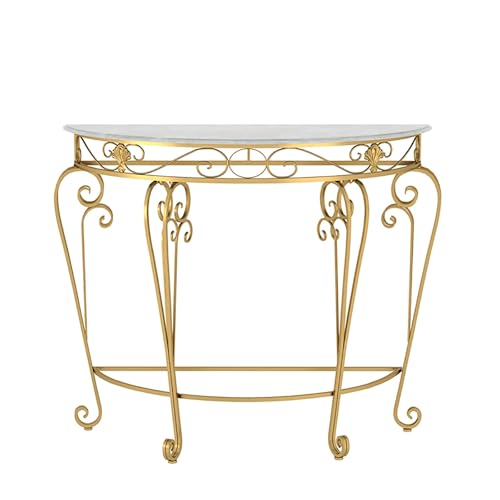 Mesa consola de metal para pasillo estrecho con mármol sintético moderno de 90x45x80 cm 5