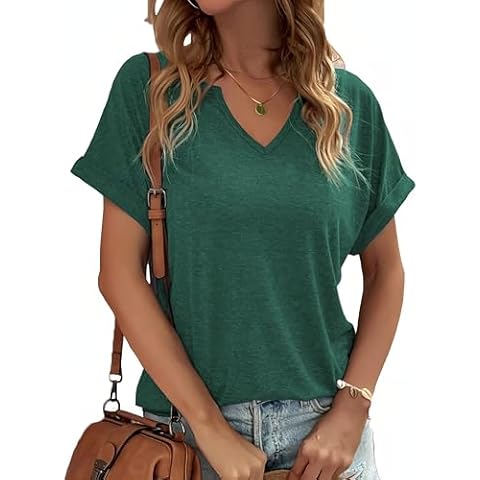 XMTOPYE Summer Tops for Women 2025 Fashion Short Sleeve T Shirts Casual V Neck Shirts Soft Cute Clothes Green Cover