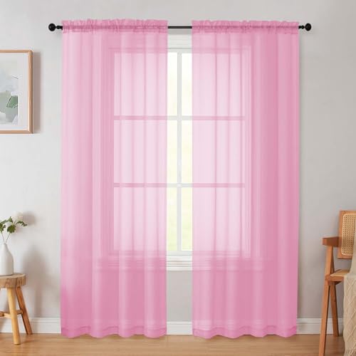 WelvetBLK Pink Sheer Curtain for Bedroom Living Room 78 Inches Long 2 Panels Set, Solid Soft Airy Light Filtering Sheer Window Curtains, Modern Rod Pocket Door Curtain, Pink, 42" Wx78 L Inches
