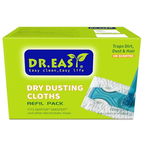 Dr.Easy Dry DUSTING Cloths ドライダスティングクロス ぞうきん 雑巾ワイパー ハンディ 取替えシート 72枚入り 無香料 立体吸着ドライ 各社共通サイズ 超厚 8x11インチ (約20x28cm) 静電気モップ用 床掃除用モップ フロア用掃除道具 玄関 床 窓 フロア フローリング
