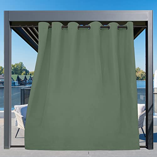 Image of Easy-Going Outdoor Curtains for Patio 1 Panel, 110x120 inch, Sage Green | Waterproof, Windproof, Weatherproof Privacy Outdoor Curtains for Cabanas Porches and Pergolas, Grommet Top and Tab Bottom