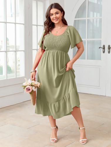 Image of SCOMCHIC Women's Plus Size Summer Dress Casual Short Sleeve Scoop Neck Maxi Dress Smocked Ruffle Boho Flowy Long Dresses