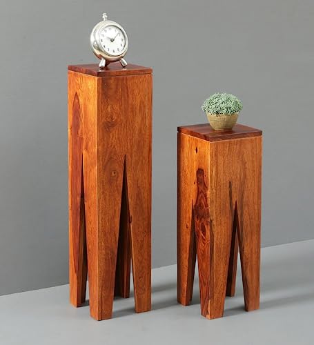 Image of Cosmo Solid Wood END Table for Living Room and Bed Room|Premium Design Side Table for Home |, Solid Sheesham Wood |Set of 2, Brown Ideal for Home Decor