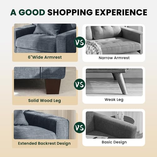 Image of DOPEDIO Modern Living Room Sofa Set, 71.25 inch Chenille Loveseat with 2 Accent Chairs, Removable Covers, Spring Cushions, Solid Wood Frame, Easy Assembly(71.25inch+2 Single,Blue)