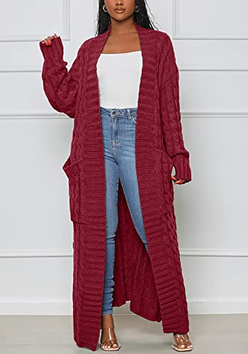 Image of Tcremisa Long Cable Knit Cardigans for Women Chunky Maxi Sweater Coat | Long Sleeve,Open Front,Ankle Length,Floor Length, Dual Pockets,Extra Knitted Duster,Loose Cozy Winter Outwear