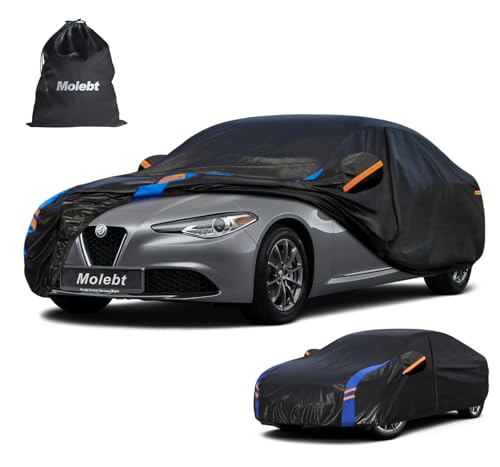 Image of Custom Fit Car Cover for Alfa Romeo Giulia (2016-2026), Upgraded Waterproof All Weather Outdoor Auto Cover with Driver Door Zipper & Mirror Pockets, UV /Snow /Dust Protection
