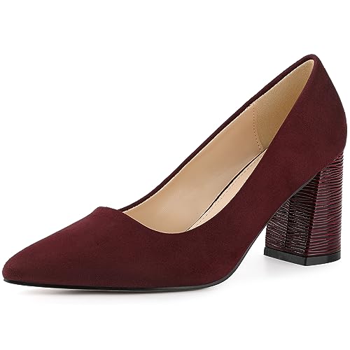 Allegra K Women's Pointy Toe Slip on Plaid Printing Closed Toe Dress Shoes Chunky Heel Pumps