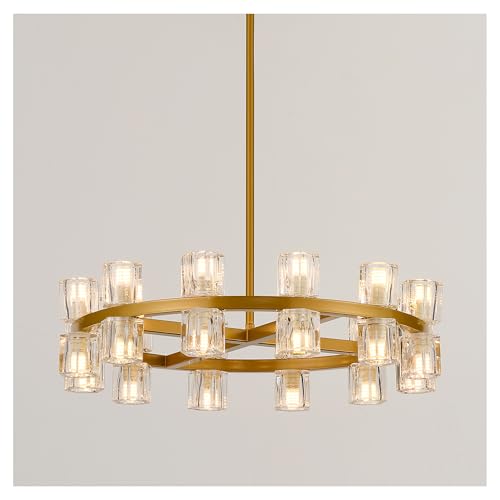 PiLiXiaoWz 24-Light Gold Crystal Wagon Wheel Chandelier – 24 Inch