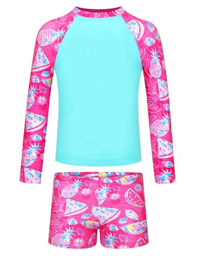 Image of TENVDA Girls Rash Guard Swimsuit Long Sleeve Bathing Suits with Shorts for 3-12 Years Old Kids