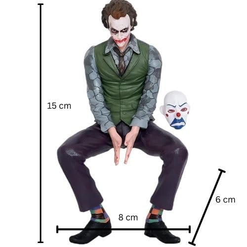 Image of 15 cm Joker Collectible Statue- Sitting Position, with Mask & Box, Dark Knight Comic Villain Model, for Car Dashboard, Attractive Showpiece, Gift-Worthy