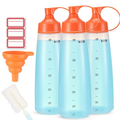 Ondiomn Plastic Condiment Squeeze Bottles for Sauces Wide Mouth - Salad Dressing Bottle Dispenser...